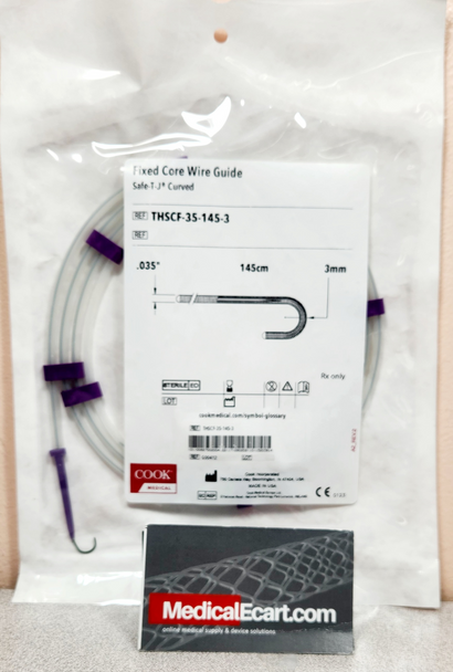 Cook G00412 Fixed-Core Wire Guide THSCF-35-145-3, Heavy Duty with a Safe-T-J Tip, .035 diameter 145cm Length, Pack of 05