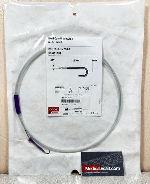 Cook G01197 Fixed-Core Wire Guide THSCF-35-260-3, Heavy Duty with a Safe-T-J Tip, .035 diameter 260cm Length, Pack of 05