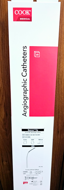 Cook G11205 Beacon  Tip 5.0 Fr Angiographic Catheter 5F, .038 x 100cm, MPA, HNBR5.0-38-100-P-NS-MPA, Box of 015