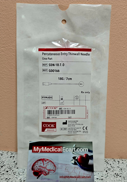 Cook G00166 One-Part Percutaneous Entry Needle SDN-18-7.0, Without Baseplate,  Gage 18,  Length 7 cm.  Box of 10