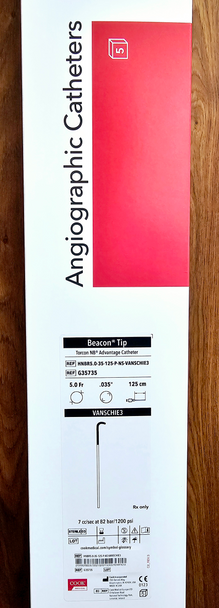 Cook G35735 Beacon ® Tip 5.0 Fr Angiographic Catheter 5F, .035 x 125cm, VANSCHIE3, HNBR5.0-35-125-P-NS-VANSCHIE3, Box of 05