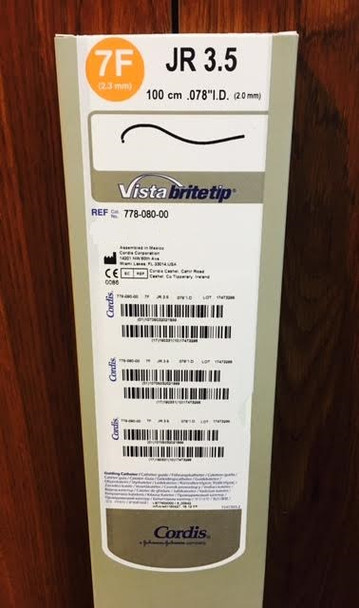 Cordis 77808000, VISTA BRITE TIP 778-080-00 Guiding Catheter JR 3.5, 100cm x 0.78" I.D.