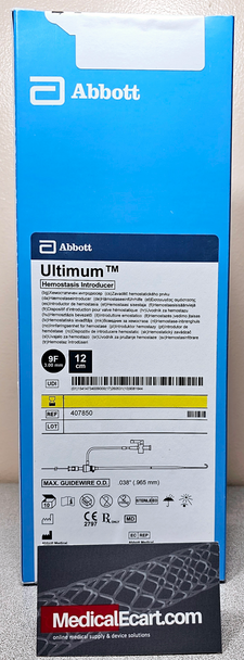 407850 ULTIMUM  HEMOST9Fr.x 12cm  Gw 0.038 Introducer Sheath w Hemostasis Valve, Sideport, Dilator, &  50cm Double Distal Guidewire with “J” & Straight