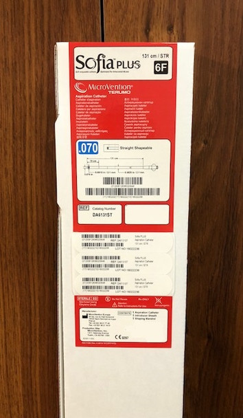 DA6131ST SOFIA PLUS Catheter 6Fr, 131cm WORKINGLENGTH,  Straight tip, PROXIMAL OD 0.0825” / 2.1mm, Distal OD 0.0815” / 2.1mm, .070" ID.  One each