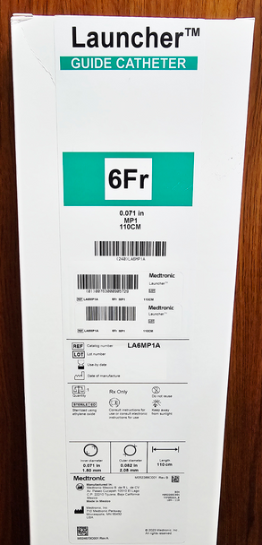 Medtronic LA6MP1A  Launcher Coronary Guide Catheter, 6F ID (0.071"), Multipurpose Curve, MP1, 110 cm shaft length, Box of 01