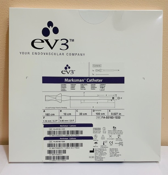 FA-55160-1030 Marksman  160 Micro Catheter  OD 3.2F>2.8F,  ID0.027",  160cm Usable Length,  10cm Distal Length,  0.021" Max. Guidewire