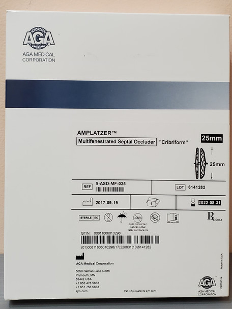 SJM 9-ASD-MF-025 Amplatzer Cribriform Multifenestrated Septal Occluder, 8F, 25mm, 45° Curve, Box of 01