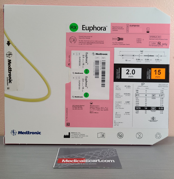 Medtronic EUP2015X Euphora™ Semicompliant Balloon Dilatation Catheter 2.0 mm x 15 mm, Box of 01
