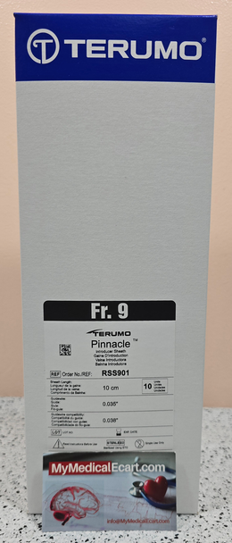 Terumo RSS901 PINNACLE Introducer Sheath Peripheral Applications 9Fr., 10cm x 0.038", Mini Guidewire Diameter 0.035". Box of 10