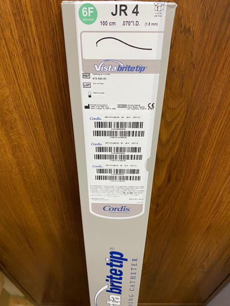 Cordis 67008200, VISTA BRITE TIP 670-082-00 JR 4 PTFE Nylon Guiding Catheter, 100cm, 6Fr, Box of 1