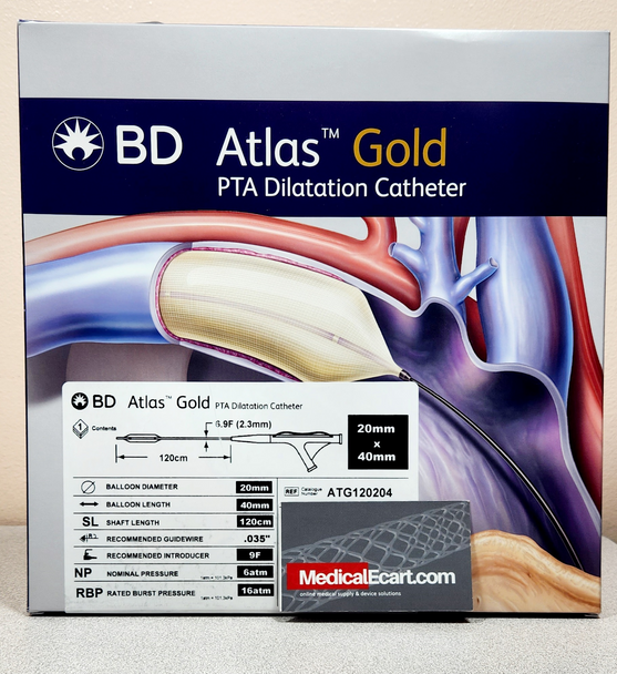 Bard ATG120204 Atlas™ Gold PTA Dilatation Catheter 20 mm x 40 mm, Box of 01