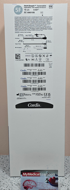 Cordis 506510S RAIN Sheath® Transradial Sheath Introducer 5Fr 10cm SW RADIAL, Box of 05