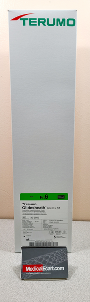 Terumo 30-2560 GLIDESHEATH™ Access Kit, 6F, ID 0.087", Tip ID 0.082", 25cm, GW 0.021"x80cm, 22Ga Needle. Includes GlideSheath, IV Cath, Dilator, 2.5mL Syringe, Box of 5