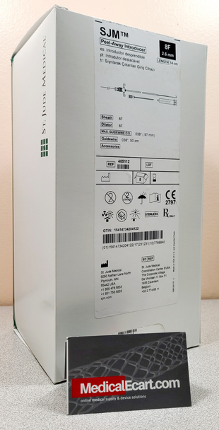 St. Jude Medical 405112 SJM™ Peel-Away Introducer Kit 8F, .038" x 14cm, Di-Lock™ Dilator, 12 cc syringe, 18 ga. XTW Needle, and 50 cm Guidewire with 3 mm “J”, Box of 5