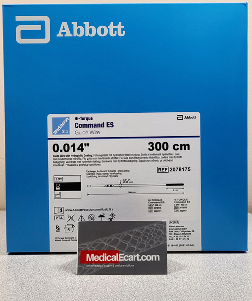 Abbott 2078175 Hi-Torque Command™ ES peripheral workhorse guide wires, 0.014 in X 300 cm, Tip Shape Straight, Box of 05