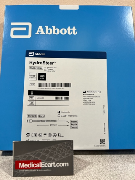 Abbott 405063 HydroSteer™ peripheral workhorse guide wires, 0.035 in X 260 cm, Standard, Angled, Regular tip taper, Box of 05