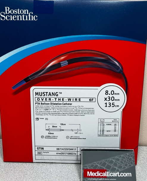 Boston Scientific H74939171080310 Mustang™, 0.035” Balloon Dilatation Catheter, 3917108031, Over the Wire, 6F, 8.0mm x 30mm x 135cm, Box of 01