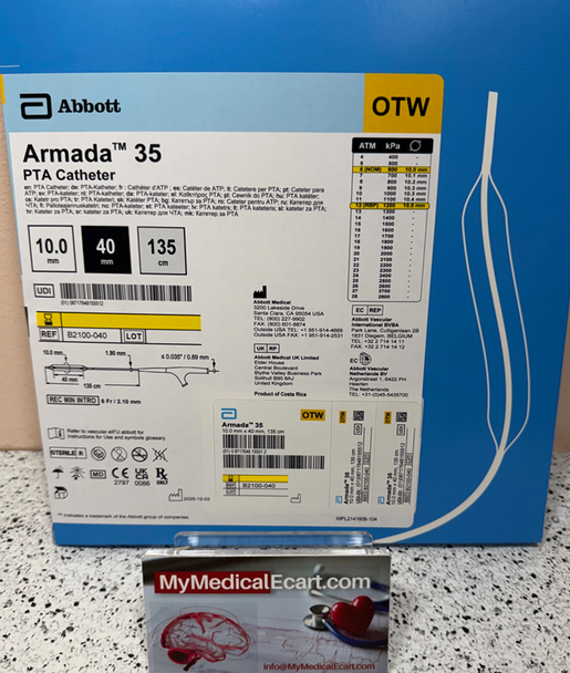 Abbott B2100-040 Armada™ 35 Percutaneous Transluminal Angioplasty (PTA) Catheter, 10.0mm x 40mm x135cm, Box of 01