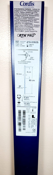 Cordis 419-0060S OPTA® PRO 0.035” PTA Dilatation Catheter 7Fr, Balloon 10mm X 60 mm, Shaft Length 80 cm, 4190060S, Box of 01