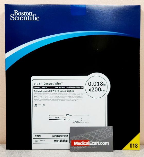 Boston Scientific M001468580 V-18™ ControlWire™ 46-858 Guidewire 0.018" x 200cm, Taper Length 12 cm, Tip Shape Straight. Box of 01