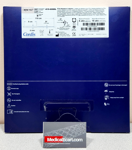 Cordis 419-6080L OPTA® PRO 0.035” PTA Dilatation Catheter 5Fr, Balloon 6mm X 80 mm, Shaft Length 110 cm, 4196080L, Box of 01