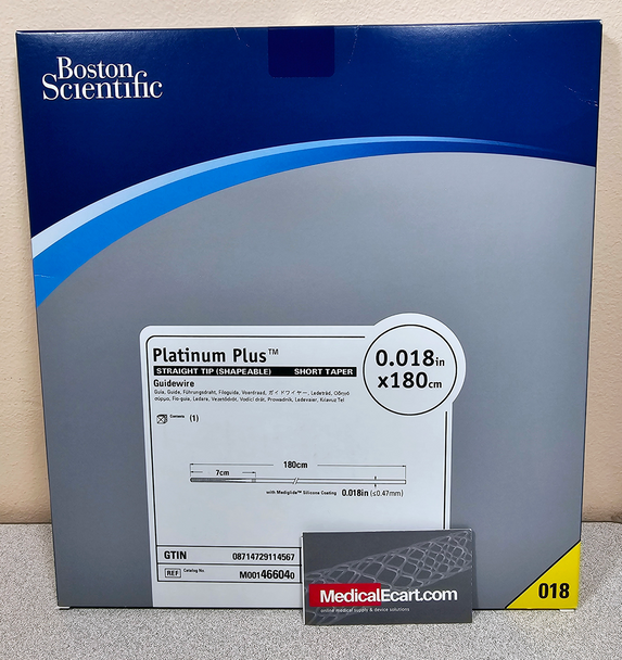 Boston Scientific M001466040 Platinum Plus™ 0.018 Guidewires with Mediglide™ Silicone Coating – Short tip, 46-604, 0.018" X 180 cm, Straight Tip. Box of 01