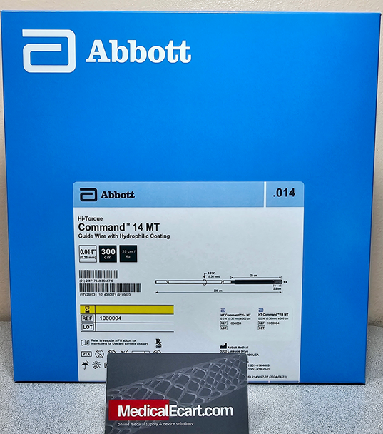 Abbott 1060004 Hi-Torque Command™ 14 MT Guide Wire, 0.014 in X 300 cm, Tip Shape Straight, Box of 05 Abbott 1060004 Hi-Torque Command™ 14 MT Guide Wire, 0.014 in X 300 cm, Tip Shape Straight, Box of 05