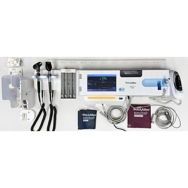 Hillrom Welch Allyn CONNEX Wall System: Nellcor SpO2, Otoscope, Ophthalmoscope, SureTemp Plus, BRAUN ThermoScan PRO 4000 (OPEN BOX/DEMO). MFID: 85NTVE3-USOB
