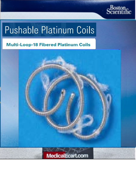 Boston Scientific 312043 Pushable 0.018" Fibered Platinum Coils, M0013120431, Multi-Loop-18 Fibered, 4mm (Maximum Diameter), 7.0mm (Unrestrained Coil Length) X 30mm (Length in Introducer). Box of 05