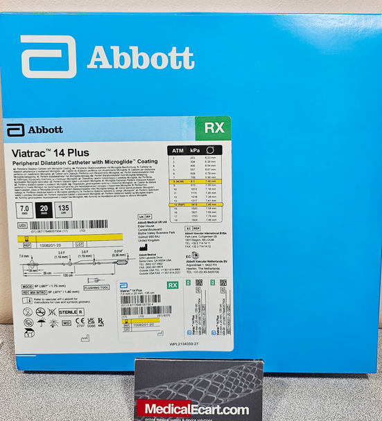 Abbott 1008201-20 Viatrac™ 14 Plus Peripheral Dilatation Catheter, 7.0mm X 20.0mm X 135cm, with Microglide Coating, Box of 01