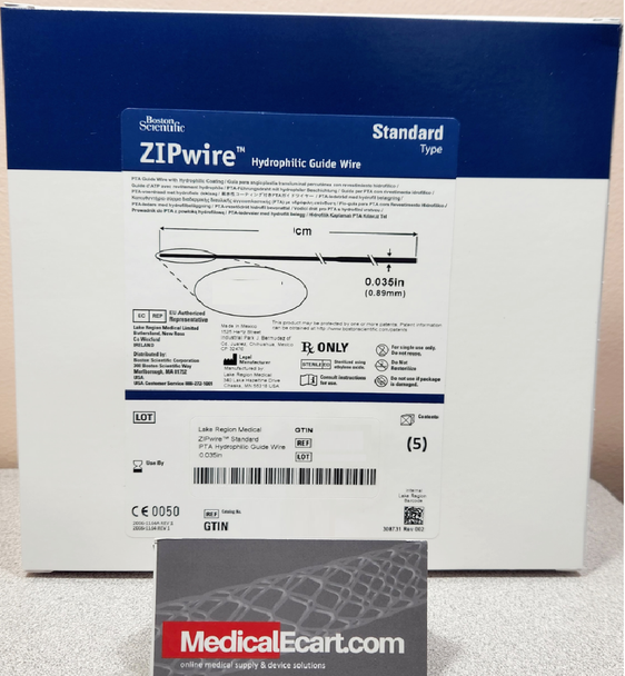 Boston Scientific M00146165B1 ZIPwire Hydrophilic Guide Wire 46-165B, Standard Shaft, Straight, 150cm x 0.038in, Box of 05