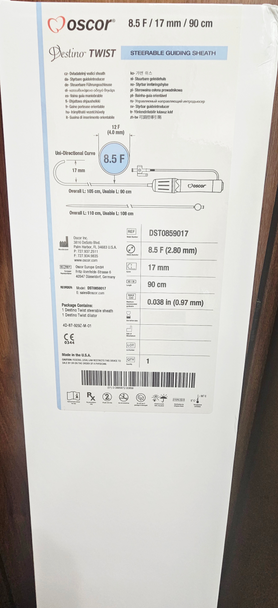 OSCOR DST0859017 Destino™ Twist Deflectable Steerable Guiding Sheath 8.5F, 90cm X 108cm, Curve Bend 17mm, Box of 01