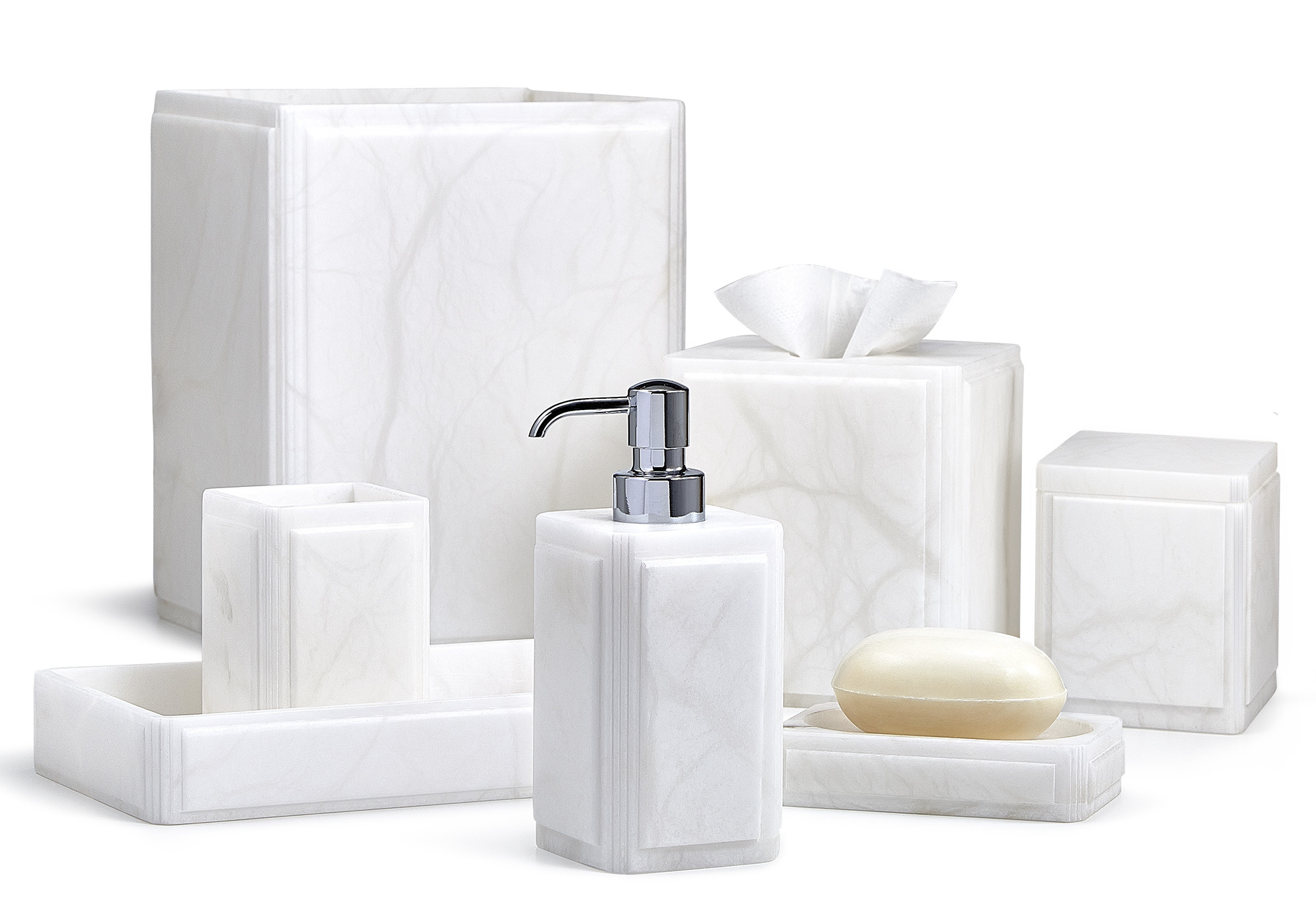 Italian Carved Stone White Bath Accessories - Claudia | Labrazel