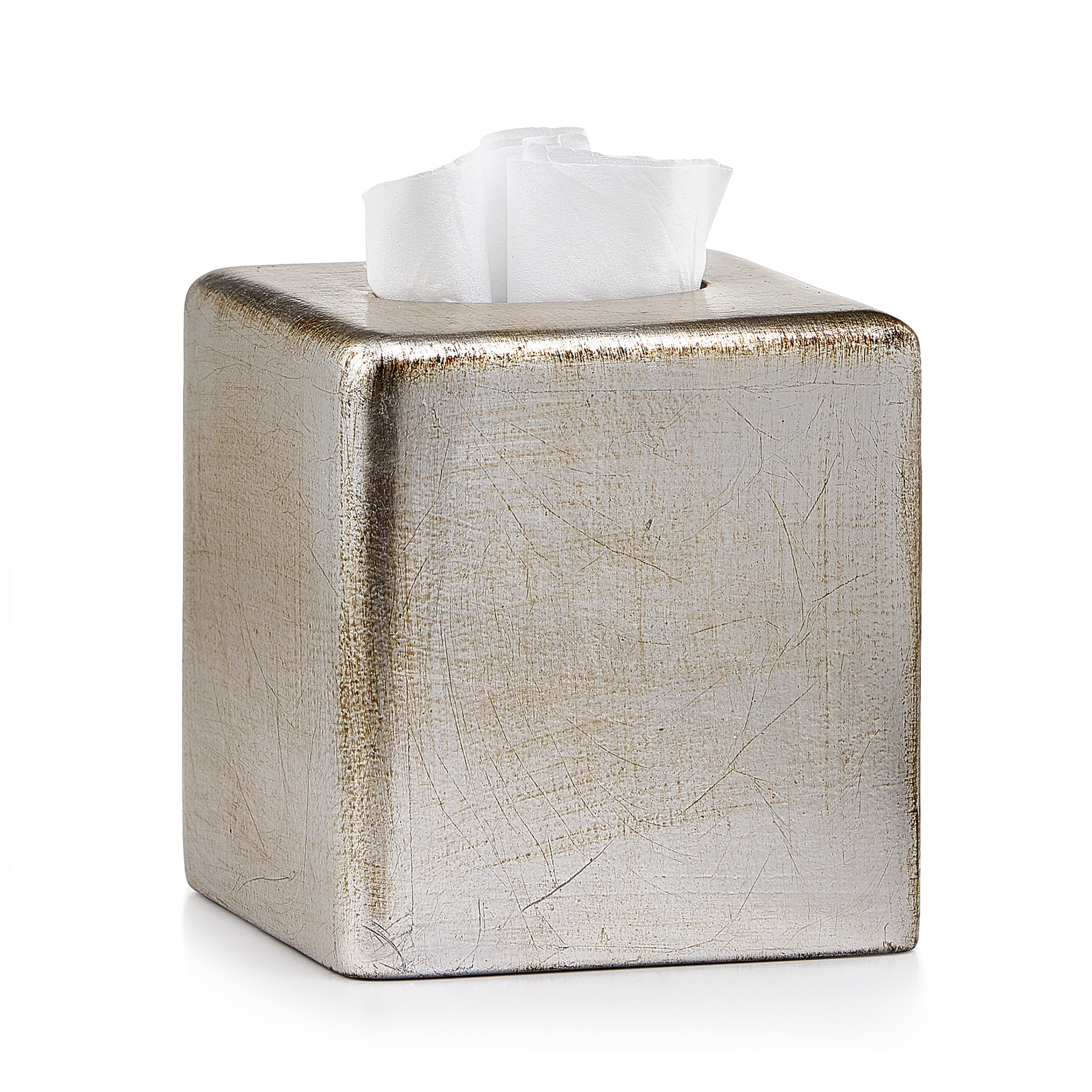 SPRINGS GLOBAL Ceramic Tissue Box Cover IVORY SILVER Elegant Ornate Decor  R17