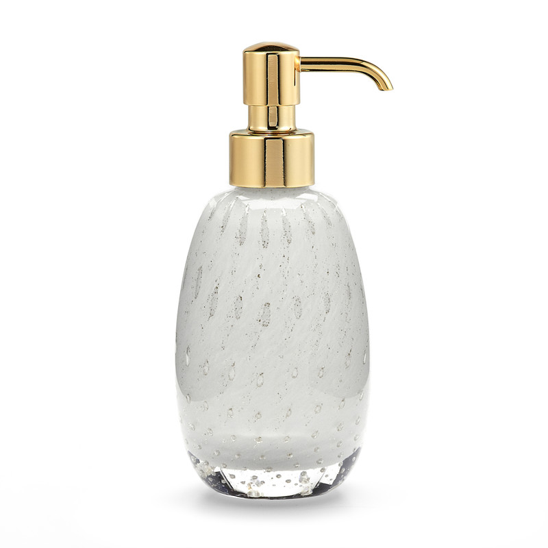 White and Gold Soap Dispenser - Italian Glass - Contessa | Labrazel