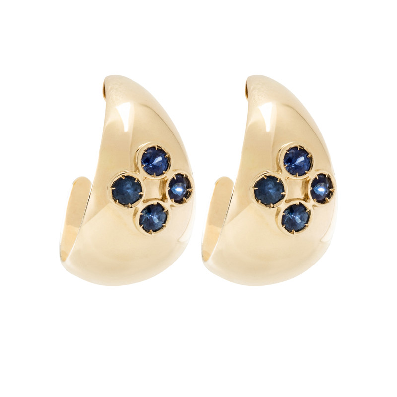 Dome Hoop Earrings with Blue Sapphire