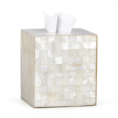 Tissue Box Cover Square – Decorative Tissue Box Holder Square for Bathroom  Finished in Beautiful Natural Mother of Pearl Capiz Shells - Tissues Cube