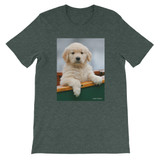 "Where's the Oar?"  Adult Unisex Short-Sleeve T-Shirt "Buddy's" Friend in Canoe Original Golden Retriever Puppy