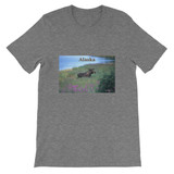 "Fireweed Moose" Young Bull Moose Fireweed Field  Adult Unisex Short-Sleeve T-Shirt - Katmai, Alaska