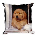 "Buddy's Window" and "Buddy On The Rocks" Double Sided Golden Retriever Puppy Pillow - Authentic Dennis Glennon