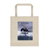 "Angry Puffin" Roomy Square Bottom Tote Bag - One of Dennis' Secret Spots in Maine