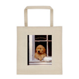 "Buddy's Window" Original Golden Retriever Puppy Roomy Square Bottom Tote Bag - Authentic Dennis Glennon