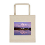 "Reflection Pond Sunset" Roomy Square Bottom Tote Bag - Mt. McKinley, Denali National Park, Alaska