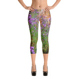 "Wildflower Trail" Colorful Women's All-Over CAPRI Leggings - Side of the Road, Vermont