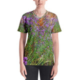 "Wildflower Trail" Colorful Women's All-Over V-Neck T-Shirt  - Side of the Road, Vermont