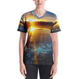 "4am Sunrise" Colorful Women's All-Over V-Neck T-Shirt - Dennis' Secret Pond Maine