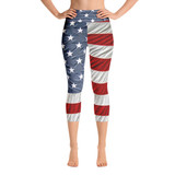 Yoga Capri Leggings Red white and Blue all the way through American Flag