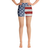 Yoga Shorts red White and Blue American Flag