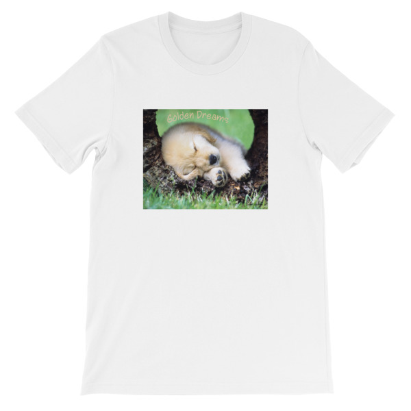 "Napping is Good"  Adult Unisex Short-Sleeve T-Shirt Golden Retriever Puppy Sleeping in Log
