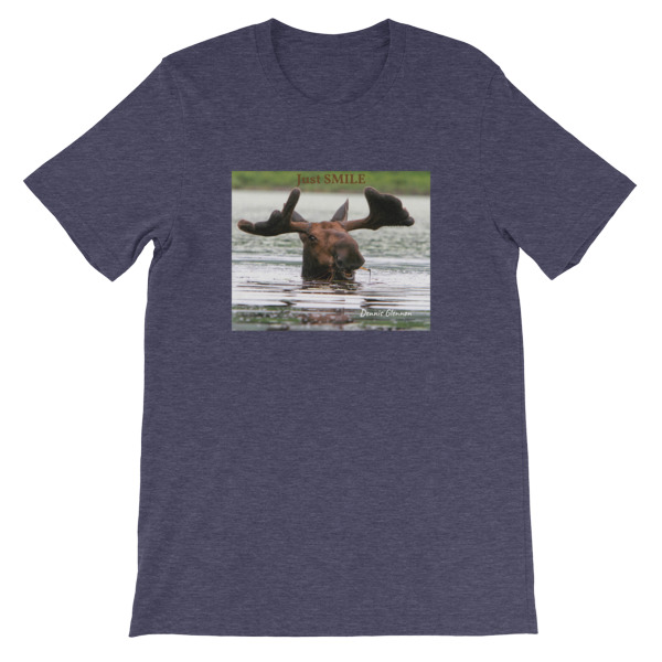"Smiling Moose"  Adult Unisex Short-Sleeve T-Shirt "Just Smile" Collection - Photographed From Kayak in Dennis' Secret Pond, Maine